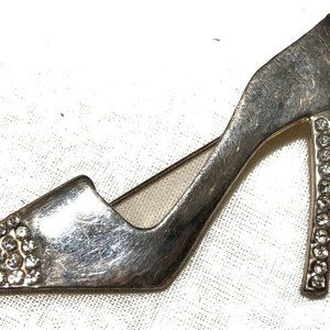 Brooch Pin Shoe high heel Silver Rhinestones Cryst
